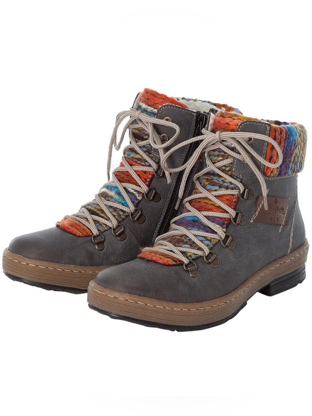 NIB Rieker Felicitas 43 Grey Knit Trim Ankle Boots - Size 8 US (EU39)